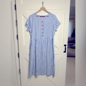 EUC Pyne & Smith Linen Short Sleeve  Blue/White Striped Dress Size: Large
